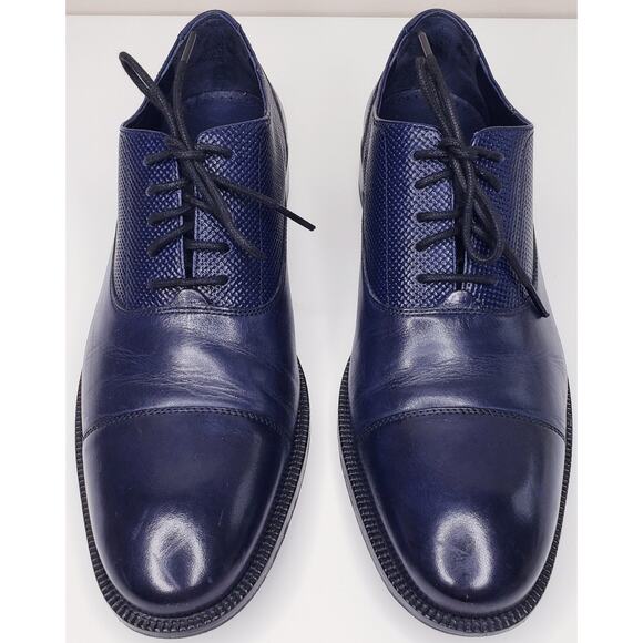 COLE HAAN Cap Toe Oxford Leather Dress Shoes Navy Basket Weave Men's Size 9M - Picture 6 of 16